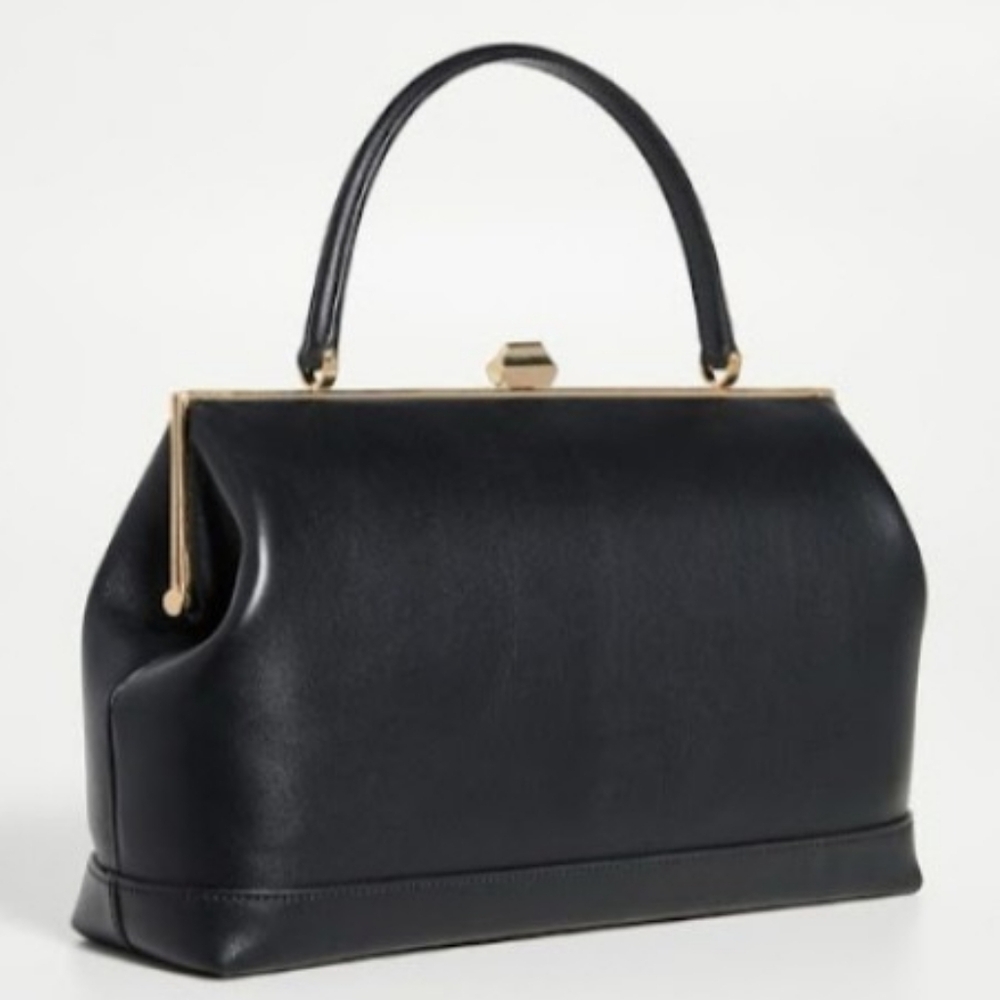Anine Bing Elly Gold Frame Satchel Bag, Black Leather - Picture 3 of 16